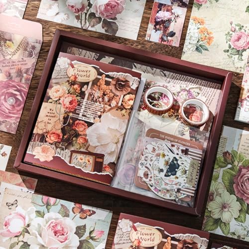 Vintage Floral Journal Supplies & Scrapbook Kit for Adults - Papers, Stickers, Ephemera for DIY Collage, Junk Journal and Art Projects-Brown by Unknown