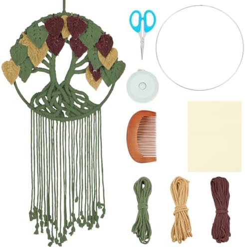 ORIGACH DIY Macrame Tree of Life Wall Hanging Kit Handmade Boho Leaves Tapestry Macrame Kit for Beginner Adults with Step by Step Instruction Macrame Wall Decor for Living Room, Dark Green by ORIGACH