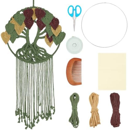 ORIGACH DIY Macrame Tree of Life Wall Hanging Kit Handmade Boho Leaves Tapestry Macrame Kit for Beginner Adults with Step by Step Instruction Macrame Wall Decor for Living Room, Dark Green by ORIGACH