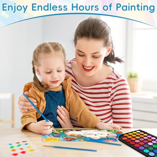 48 Color Solid Watercolor Paint Set with 3 Wooden Brushes for Adults Kids - Image 6