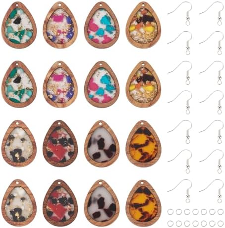Boutigem 56Pcs Wood Dangle Earring Charm Kit with Teardrop Resin Wood Pendants Earring Hooks Jump Rings for DIY Women Jewelry Making Necklace Keychain Decor - Image 7