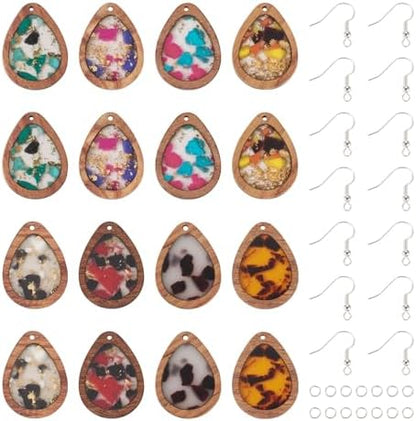 Boutigem 56Pcs Wood Dangle Earring Charm Kit with Teardrop Resin Wood Pendants Earring Hooks Jump Rings for DIY Women Jewelry Making Necklace Keychain Decor - Image 7
