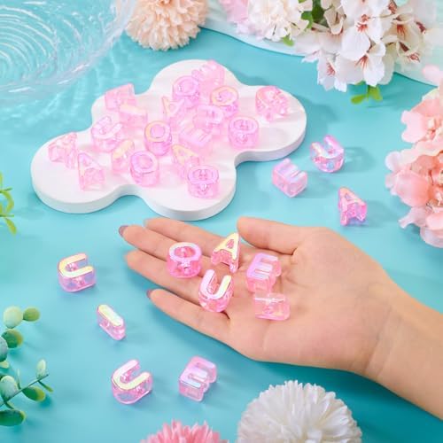 FASHEWELRY 50Pcs Vowel Large Letter Beads, 20mm Big Acrylic Alphabet Beads, Large Hole Vowel Bead Spacer for Bracelets Necklaces Bag Charms Shoelaces Keychains Lanyards (Hot Pink) - Image 3