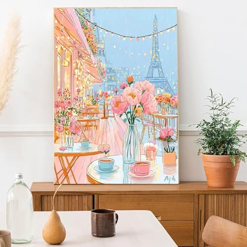 Eiffel Tower Paint by Numbers Kit for Adults,Paris Street-Scape Adult Paint by Number Kits,DIY Acrylic Oil Watercolor Drawing Painting Paint by Number for Adults on Canvas Home Wall Decor 16x20inch - Image 4