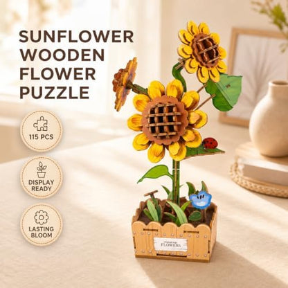 Evankin 3D Wooden Sunflower Puzzle Kit, DIY Bouquet Model - Image 2