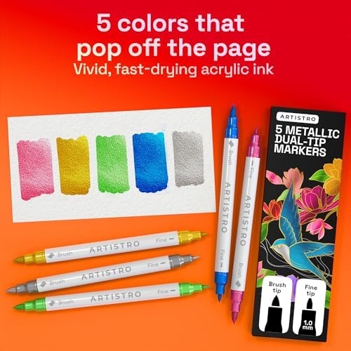ARTISTRO 5 Metallic Dual-Tip Acrylic Paint Marker Pens for Drawing - Image 2