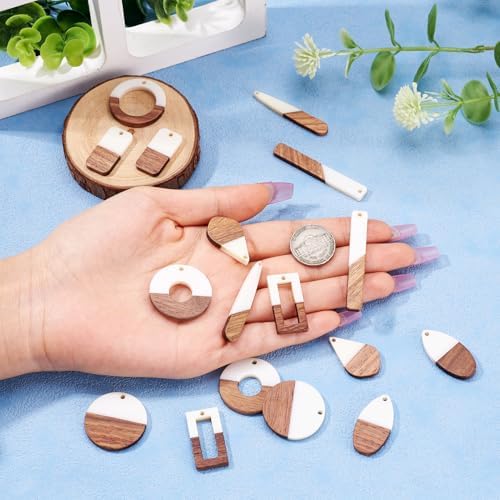 FASHEWELRY 20Pcs Resin & Wood Pendants 10 Styles Rectangle Teardrop Rhombus Geometry Vintage Resin Wood Statement for Jewelry Making - Image 3