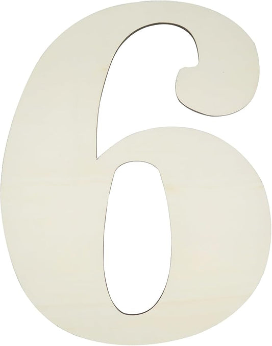12 Inch Large Unfinished Wood Number, Paintable Unfinished Blank Wooden Numbers Board Unfinished Wood Slices for Birthday Wedding Graduate Party Wall Hang Decor - 6