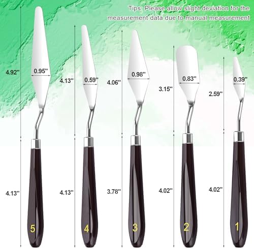 5 Piece Palette knifes Painting Knife Set Supplies for Oil, Acrylic Paint,Cake Decorating,Stainless Steel Pallet Knife Paint Knife Art Spatula for Various Types of Painting,ColorMixing,Smearing - Image 2