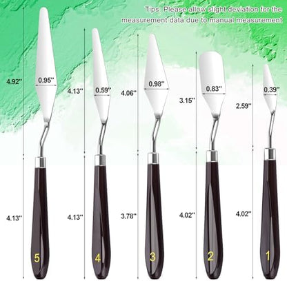 5 Piece Palette knifes Painting Knife Set Supplies for Oil, Acrylic Paint,Cake Decorating,Stainless Steel Pallet Knife Paint Knife Art Spatula for Various Types of Painting,ColorMixing,Smearing - Image 2