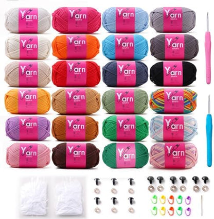 24 Pack Beginner Yarn for Crocheting Tube Crochet Yarn Multicolor by Sekafris