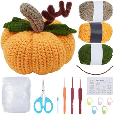 BEUNITONE Crochet Kit for Beginners-1 Set Halloween Pumpkin Crochet Kit,Craft Knitting Crocheting Kits,Learn to Crochet,Include Knitting Yarn,Hook,Instruction,Complete Tools,Holiday Gift by BEUNITONE