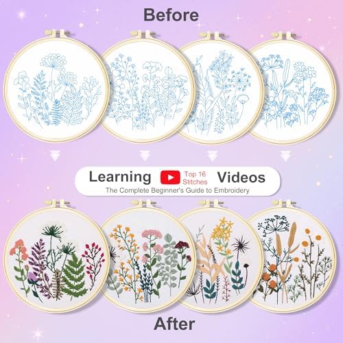 Huacan Embroidery Kit for Adults Beginners with 4 Hoops & Gift Box - Image 3