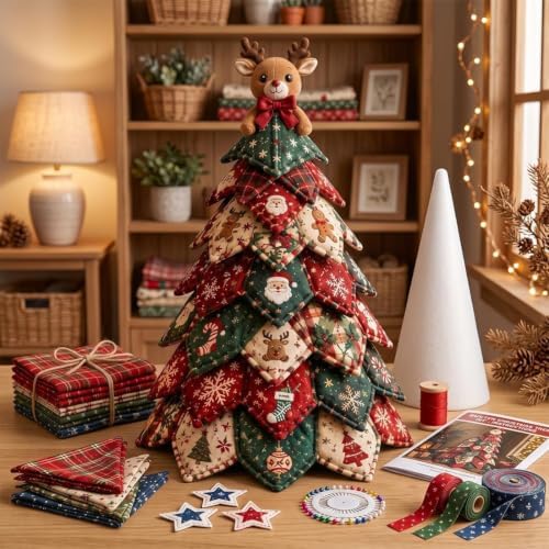 TREBIN DIY Patchwork Animal Kit, Fabric Sewing Set for Adults, Handmade Patchwork Craft Set for Decorative Gnome Halloween Christmas Ocean Animal Home Decor Project (Elk DIY Quilted Christmas Tree) by TREBIN