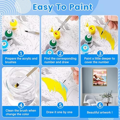 Yunnuo Paint by Numbers Kit for Adults Beginner, Abstract Landscape Adults' Paint-by-Number Kits, DIY Lake Scenery Oil Painting Acrylic Paints for Home Wall Art Decor(Mountain &Tree, 16 x 20 in) - Image 6