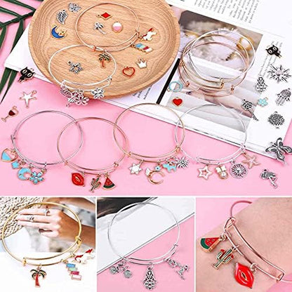 Thrilez 300Pcs Charm Bangle Bracelets Making Kit with Expandable Bangles, Charms, Jump Rings and Pliers for Jewelry Making Bangle Bracelets (with Gift Box and Tools) - Image 6