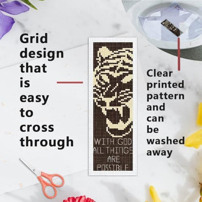 INFUNLY 6 Pack Fierce Animal Cross Stitch Bookmark Kit, Lion Tiger Pre-Printed Pattern, Stamped Embroidery Bookmarks for Adults Beginners, DIY Gift for Book Readers - Image 5