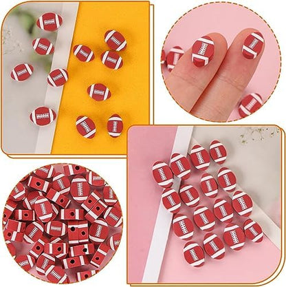 EVERMARKET 100pcs Football Beads Rubgy Polymer Clay Football Softball Beads Charms Rugby Ball Spacer DIY Sports Bead for Necklace Bracelet Handmade Jewelry Making Accessories Supplies - Image 4