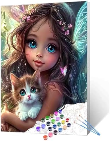 DIY Paint by Numbers for Adults Cute Little Girl Painting Acrylic Paint Digital Oil Painting Animal and Person Painting Kits African American Child Canvas Art Bedroom Decor 16x20 Inch（Without Frame by TUMOVO