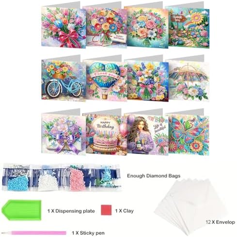 12PCS DIY Diamond Art Greeting Cards Flowers Congratulations Cards & Gifts - Image 6