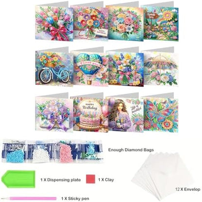 12PCS DIY Diamond Art Greeting Cards Flowers Congratulations Cards & Gifts - Image 6