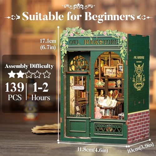 CUTEBEE Book Nook Kit - DIY Miniature House Kit for Adults, Teens and Beginners, Dollhouse Booknook Library Tiny House Bookshelf Decor 3D Wooden Puzzle, Gifts for Family, Friends (Owl Bookstore) - Image 3