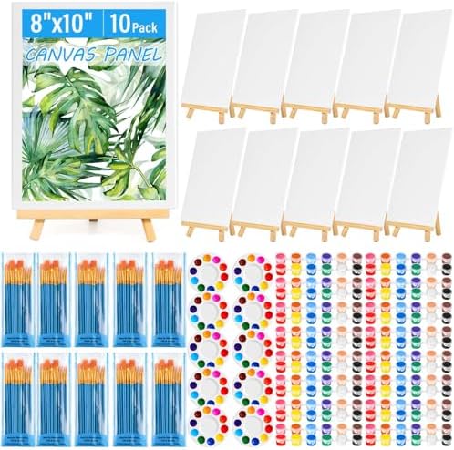 shynek 150pcs Painting Supplies Kit for Adults, 8 * 10In Canvas Boards with Easel Stand, 12 Colors Acrylic Paint Set, Artist Paint Brushes Set, Paint Trays, Sip and Paint Kit by shynek
