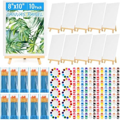 shynek 150pcs Painting Supplies Kit for Adults, 8 * 10In Canvas Boards with Easel Stand, 12 Colors Acrylic Paint Set, Artist Paint Brushes Set, Paint Trays, Sip and Paint Kit by shynek