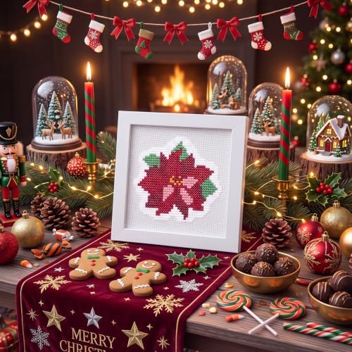 XunYee 18 Mesh Needlepoint Canva for Beginner, Christmas Poinsettia - Image 6