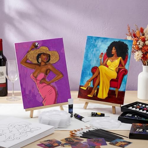 Cholemy 36 Pcs Paint and Sip Kit Gift for Adults 8''x10'',Wine Lady - Image 2