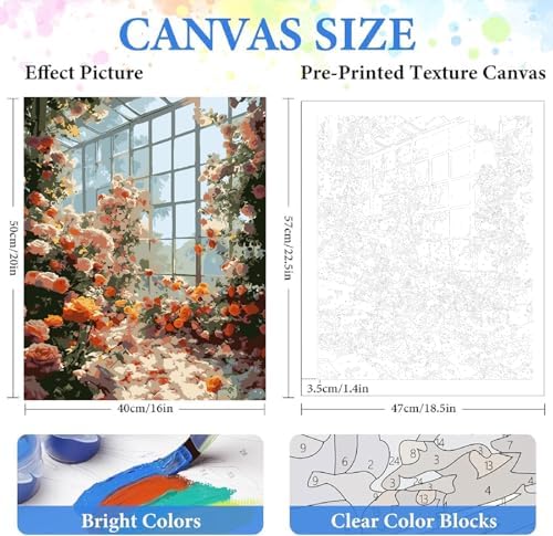 ZRIZQ Paint by Numbers Kit for Adults Beginners,Floral DIY Painting Set,Relaxing Creative Craft Activity,16x20 Inch-Flowers 13 - Image 2