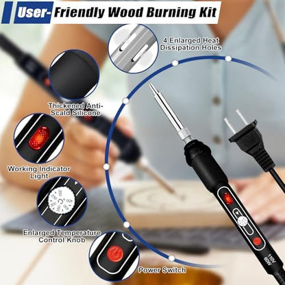 Wood Burning Kit, 163 Pcs Wood Burner Tool Kit with letters and numbers, Pyrography Pen with Adjustable Temperature Control Various Tips Stencils, Woodworking Leather Embossing Carving Soldering-black - Image 5