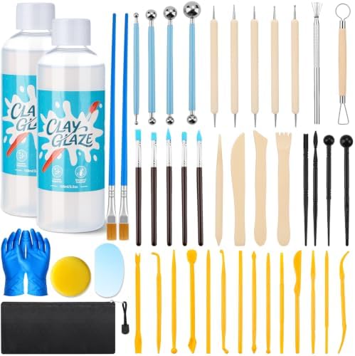 Lezmarket 200ml Air Dry Clay Glaze and 48 Pcs Clay Tools Kit, (Gloss) by Lezmarket