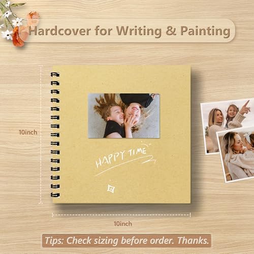 Popotop 10x10 Inch Scrapbook Photo Album, 60 Page Decorative Kraft Paper Book for 4x6 8x10 Pictures, DIY Memory Photo Albums as Gifts for Wedding Baby Christmas School Family - Image 2