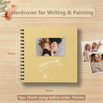 Popotop 10x10 Inch Scrapbook Photo Album, 60 Page Decorative Kraft Paper Book for 4x6 8x10 Pictures, DIY Memory Photo Albums as Gifts for Wedding Baby Christmas School Family - Image 2