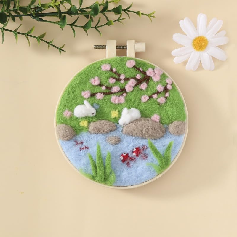 Hilsayum Wool Painting Kit Needle Felting Kit Wool Felt Painting Gifts for Adults,Needle Felt Supplies for Beginners,Home Decoration (Pond) - Image 6
