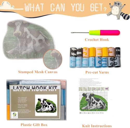 Fram Cow Latch Hook Kits for Adults Beginners, Pre-Printed 21“ X 16" - Image 3