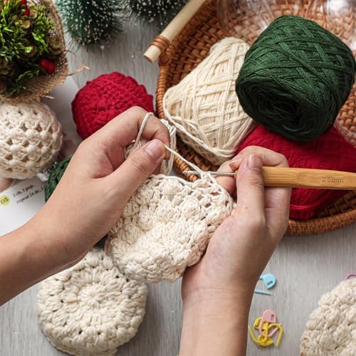 Syhood Christmas Crochet Kit with 6 Pcs 2.76" Clear Fillable Ball Ornaments Red Green White Yarn Wood Hook Tools and Accessories for Christmas Gift Holiday Season Craft Tree Decor - Image 6
