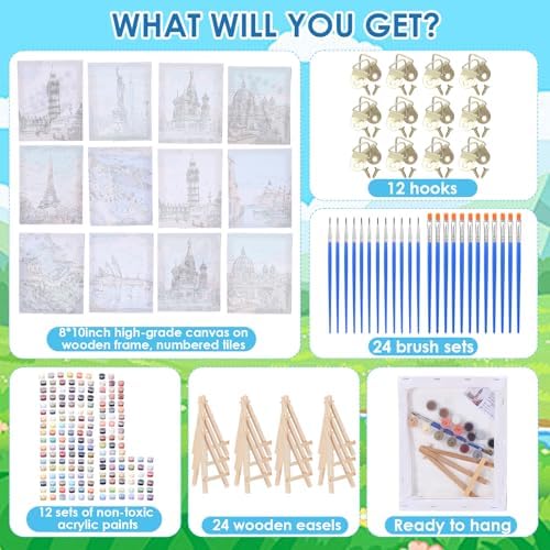 RoundFunny 12 Set Paint by Numbers Kit for Adults Cityscape Painting 8x10 - Image 2