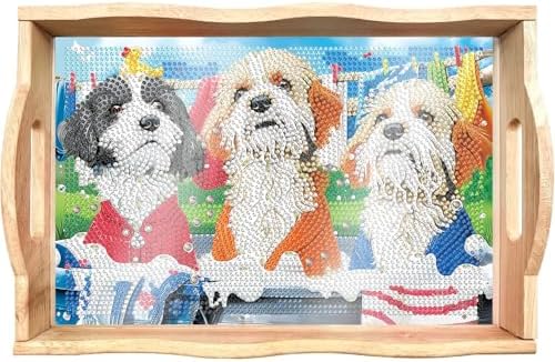 DOTSOPS Dog Diamond Painting Wooden Serving Tray with Handle for Adults by DOTSOPS