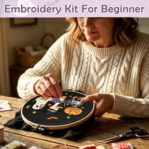 Nuberlic Halloween Embroidery Kit for Beginners Adults DIY Needlepoint - Image 3