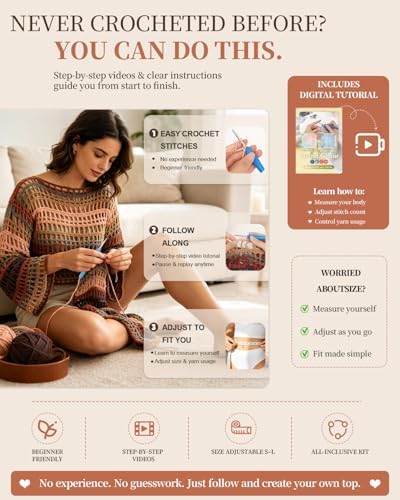 Aeelike Crochet Kit for Adults,Women Beach Crochet Top,Brown Cotton Yarn - Image 4
