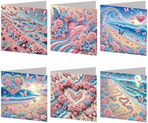 6PCS Seaside Diamond Art Painting Greeting Cards Kit with Envelopes - 5D DIY Diamond Art Card Kits for Adults - Handcrafted Postcards for Birthday & Holiday by Unknown