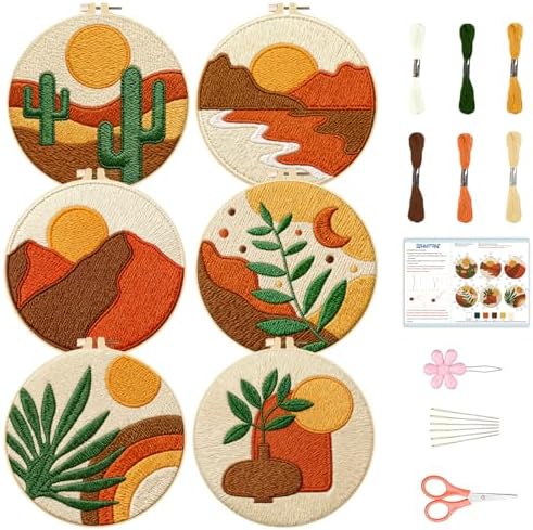 BEUNITONE 6 Set Bohemian Starter Embroidery Kit with Pre-Stamped Pattern by BEUNITONE
