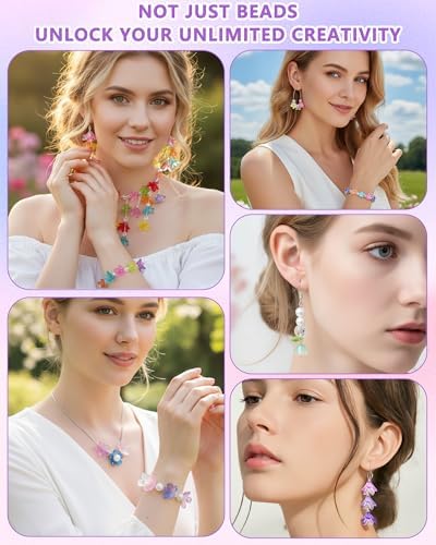 FIVEIZERO Flower Charms, 300Pcs 8 Colors Acrylic Cherry Blossom Beads - Image 6