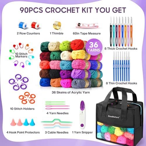 90Pcs Crochet Kit for Beginners, 1575 Yards 36 Colors Yarn for Crochet, 54Pcs Crochets Accessories Set including Ergonomic Hooks for DIY Amigurumi, Scarves, Granny Squares, Gift for Christmas, Black - Image 2