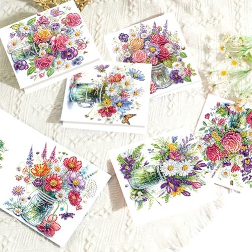Diamond Art Cards with Envelopes–6PCS DIY Diamond Painting Greeting Cards Kit | Card Making Kit with Bling for Adults & Beginners | Birthday,Holiday & Thank You Cards (Bouquet) - Image 7