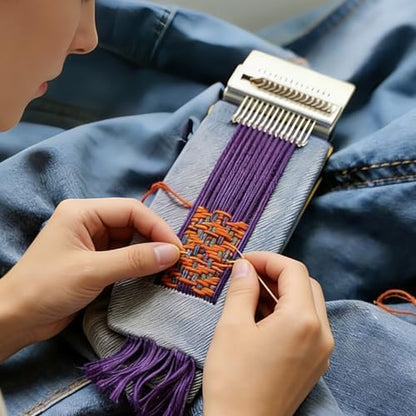 Wood Knitting Loom Kit - Mini Weaving Frame with Hook Rubber Bands for DIY Weaving, Mending Jeans, Repair Clothes, Making Scarves Tapestries（9.2 x 3 x 0.8 Inch） - Image 6
