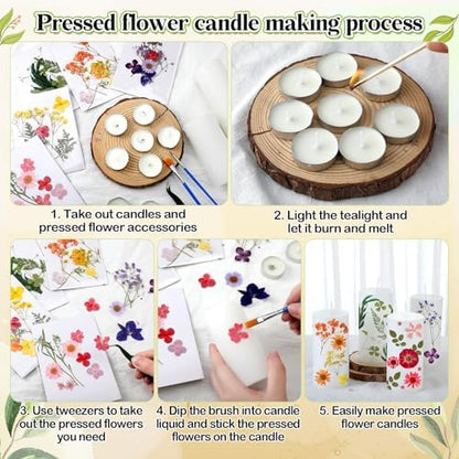 MTLEE 24 Pack Dried Pressed Flower Candle Painting Kit, 4 Inch - Image 3