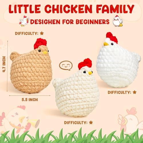 MAGIMUSE Crochet Kit for Beginners, 3 Pcs Chicken Crochet Craft Kit - Image 2